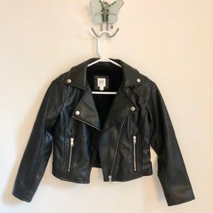 Faux leather fleece lining jacket for girls